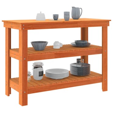 vidaXL Πάγκος εργασίας με ράφι 110,5 x 50 x 80 cm Μασίφ Ξύλο Πεύκου