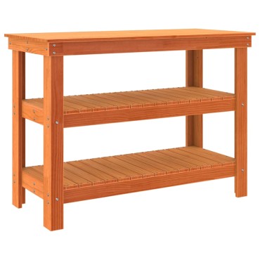 vidaXL Πάγκος εργασίας με ράφι 110,5 x 50 x 80 cm Μασίφ Ξύλο Πεύκου