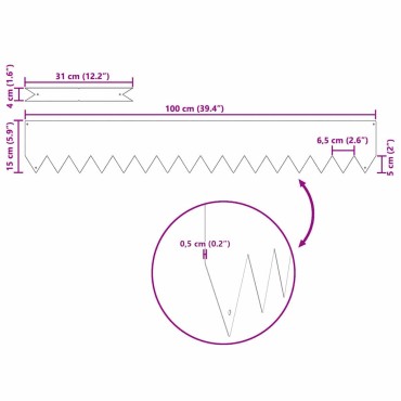 vidaXL Περίγραμμα γκαζόν 10 τμχ. 100 x 0,05 x 15 εκ Ανθρακί