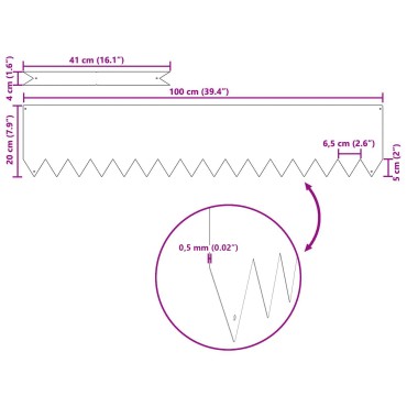 vidaXL Περίγραμμα γκαζόν 30 τμχ. 100 x 0.05 x 20 εκ Ασημί