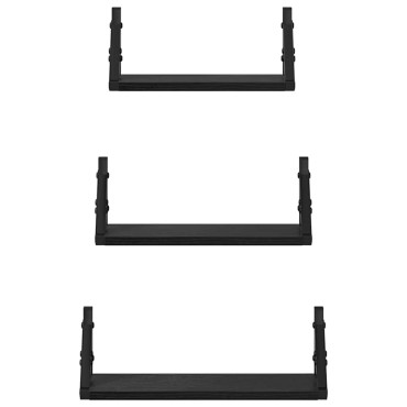 vidaXL Ράφι Τοίχου 3 τεμ. Μαύρη Οξυά 37x12x13cm