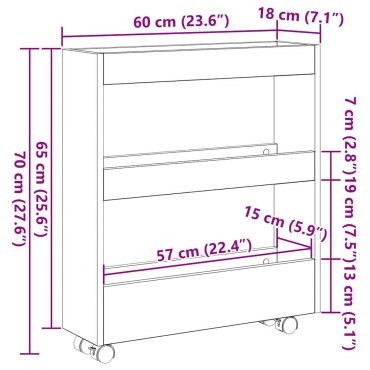 vidaXL Λεπτό Καρότσι Αποθήκευσης Μαύρη Οξυά 60x18x70 εκ