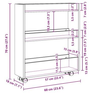 vidaXL Λεπτό Καρότσι Αποθήκευσης Μαύρη Οξυά 60x18x70 εκ