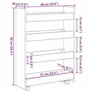 vidaXL Λεπτό Καρότσι Αποθήκευσης Μαύρη Οξυά 60x20x82 εκ