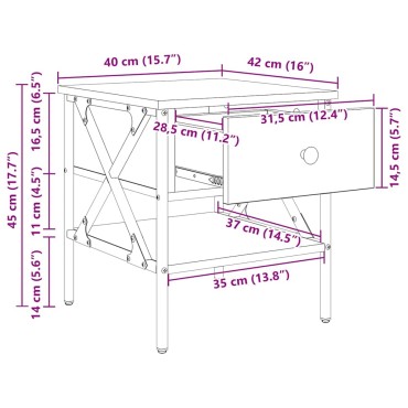 vidaXL Κομοδίνο με συρτάρι Παλαιό ξύλο 40x42x45cm 1 τεμ.
