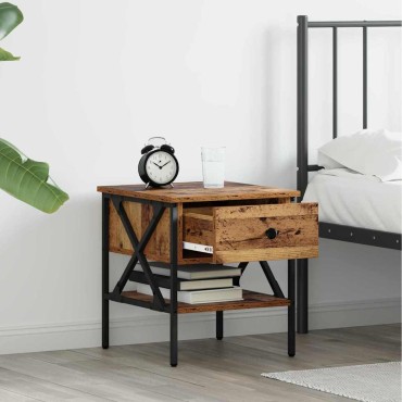 vidaXL Κομοδίνο με συρτάρι Παλαιό ξύλο 40x42x45cm 1 τεμ.