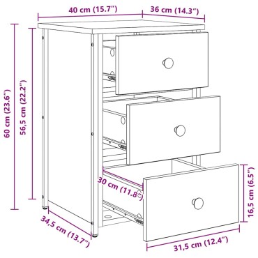 vidaXL Κομοδίνο Μαύρη Οξυά 40x36x60cm Στερεό Ανακτηθέν Ξύλο 1 τεμ.