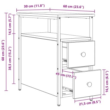 vidaXL Κομοδίνο 2 τεμ. Μαύρη δρυς 30x60x60cm Επεξεργασμένο ξύλο