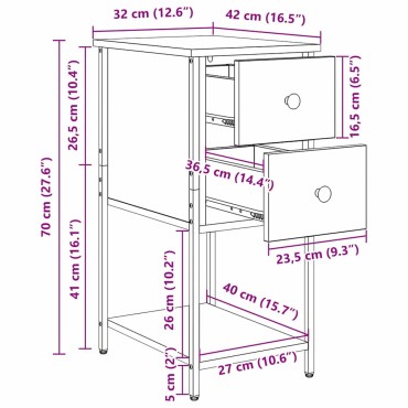 vidaXL Κομοδίνο artisan δρυς 32x42x70cm Επεξεργασμένο ξύλο 1 τεμ.