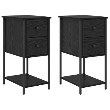 vidaXL Κομοδίνο 2 τεμ. Μαύρη δρυς 32x42x70cm Επεξεργασμένο ξύλο