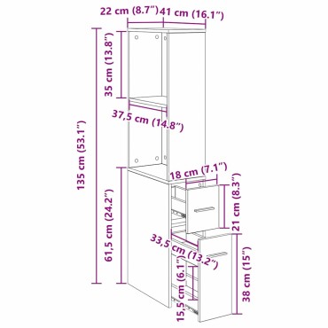vidaXL Σετ Επίπλων Μπάνιου 22x41x135cm Επεξεργασμένο ξύλο