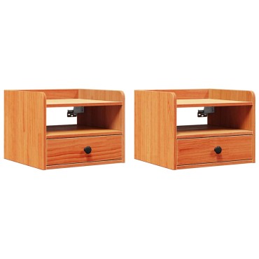 vidaXL Κομοδίνο 2 τεμ. Κερωτό καφέ 38x36x29,5cm Μασίφ ξύλο πεύκου