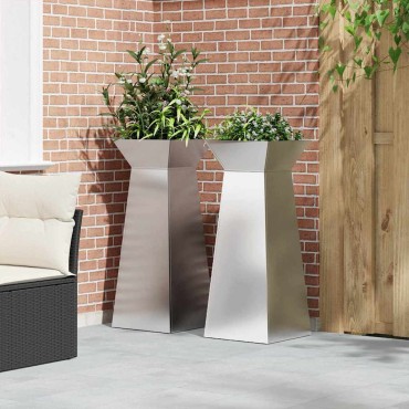 vidaXL Γλάστρα Πυλώνας 2 τμχ. Ασημί 40 x 40 x 100 cm