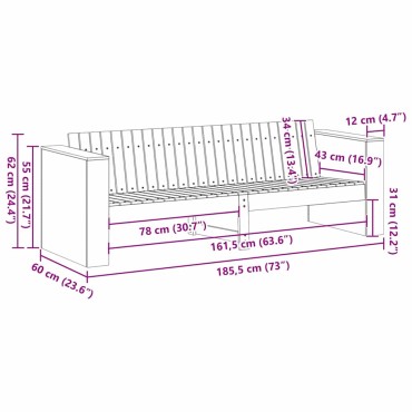 vidaXL Καναπές Κήπου Φυσικό 185,5x60x62cm Στερεά ξυλεία πεύκου