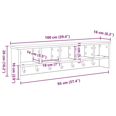 vidaXL Τοίχου Κρεμάστρα Επιτοίχιο Δρύς Sonoma 100x16x26 εκ
