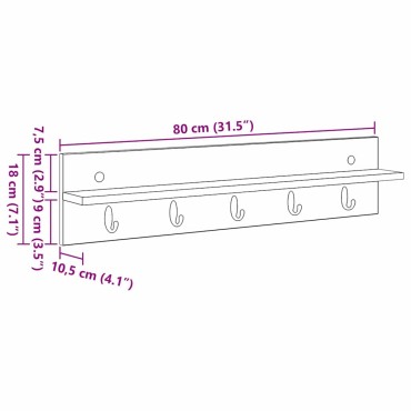 vidaXL Τοίχου Κρεμάστρα Επιτοίχιο Δρύς Sonoma 80x10,5x18 εκ