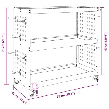 vidaXL Καρότσι εργαλείων Λευκό 75 x 35 x 73 εκ. Ψυχρής έλασης χάλυβας