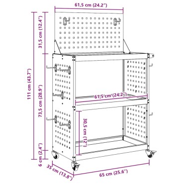 vidaXL Καρότσι εργαλείων Μαύρο 65 x 35 x 111 εκ Ψυχρής έλασης χάλυβας