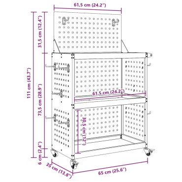 vidaXL Καρότσι εργαλείων Λευκό 65 x 35 x 111 εκ Ψυχρής έλασης χάλυβας