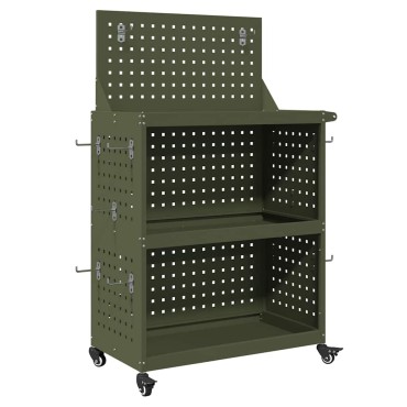 vidaXL Καρότσι εργαλείων με ράφι Ελιά Πράσινη 65 x 35 x 111 εκ