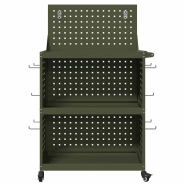 vidaXL Καρότσι εργαλείων με ράφι Ελιά Πράσινη 65 x 35 x 111 εκ