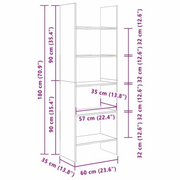 vidaXL Βιβλιοθήκη 5 επιπέδων 60x35x180 εκατοστά Επεξεργασμένο Ξύλο 60x35x180cm 1 τεμ.