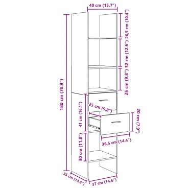 vidaXL Βιβλιοθήκη 2 επιπέδων 40x35x180cm Επεξεργασμένο Ξύλο 1 τεμ.