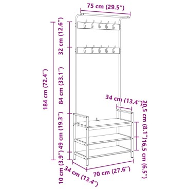 vidaXL Κρεμάστρα Artisan Oak 75 x 34 x 184 εκ Επεξεργασμένο ξύλο
