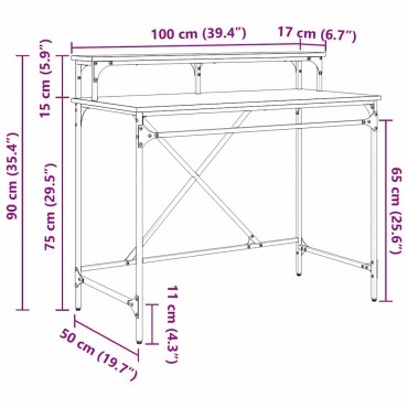 vidaXL Γραφείο Μαύρη Οξυά Επεξεργασμένο Ξύλο 100x50x90cm 1 τεμ.