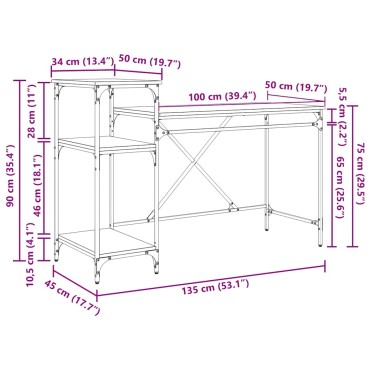 vidaXL Γραφείο Παλιό Ξύλο Επεξεργασμένο Ξύλο 135x50x90cm 1 τεμ.
