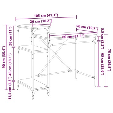 vidaXL Γραφείο Artisan Oak Επεξεργασμένο Ξύλο 105x50x90cm 1 τεμ.