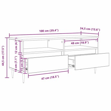 vidaXL Ντουλάπι TV με συρτάρι Μαύρη Οξυά 100x34,5x44,5cm