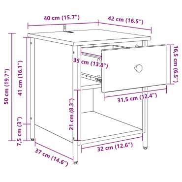 vidaXL Κομοδίνο Μαύρη Οξυά 40x42x50cm Επεξεργασμένο Ξύλο 1 τεμ.