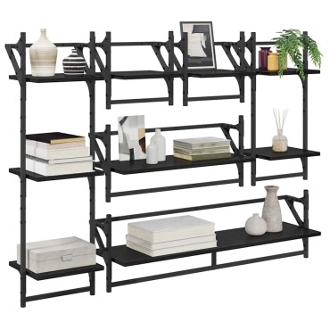 vidaXL Σετ ραφιών τοίχου 6 τεμ. Μαύρη Οξυά 100x25x30cm