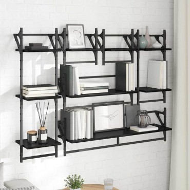 vidaXL Σετ ραφιών τοίχου 6 τεμ. Μαύρη Οξυά 100x25x30cm