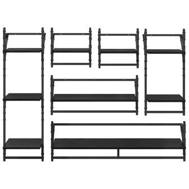 vidaXL Σετ ραφιών τοίχου 6 τεμ. Μαύρη Οξυά 100x25x30cm