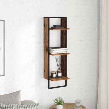 vidaXL Ράφι Τοίχου Επιτοίχιο Παλιό Ξύλο 30x25x100cm 1 τεμ.