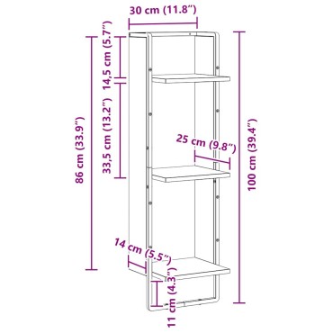 vidaXL Ράφι Τοίχου Επιτοίχιο Παλιό Ξύλο 30x25x100cm 1 τεμ.
