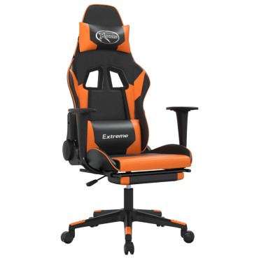 vidaXL Καρέκλα Gaming Μασάζ Υποπόδιο Μαύρο/Πορτοκαλί Συνθετικό Δέρμα 67x58x(118-128)cm 1 τεμ.