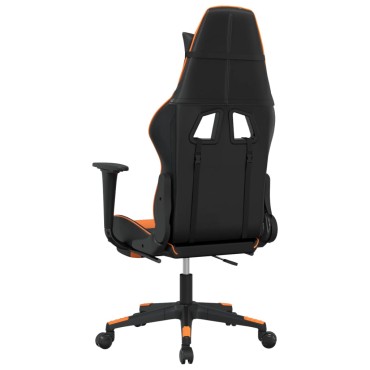 vidaXL Καρέκλα Gaming Μασάζ Υποπόδιο Μαύρο/Πορτοκαλί Συνθετικό Δέρμα 67x58x(118-128)cm 1 τεμ.