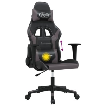 vidaXL Καρέκλα Gaming Μασάζ Μαύρο/Γκρι από Συνθετικό Δέρμα 66,5x61x(118-127,5)cm 1 τεμ.