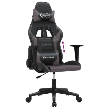 vidaXL Καρέκλα Gaming Μασάζ Μαύρο/Γκρι από Συνθετικό Δέρμα 66,5x61x(118-127,5)cm 1 τεμ.