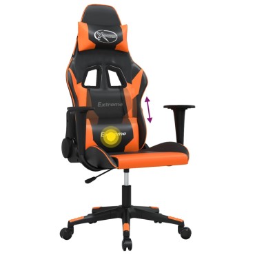 vidaXL Καρέκλα Gaming Μασάζ Μαύρο/πορτοκαλί από Συνθετικό Δέρμα 66,5x61x(118-127,5)cm 1 τεμ.
