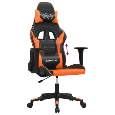 vidaXL Καρέκλα Gaming Μασάζ Μαύρο/πορτοκαλί από Συνθετικό Δέρμα 66,5x61x(118-127,5)cm 1 τεμ.