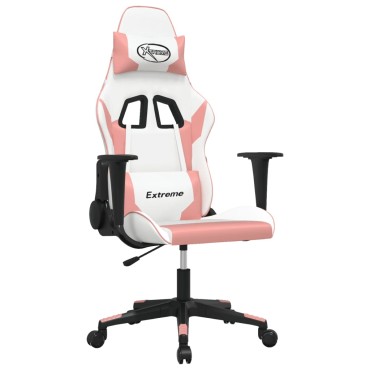 vidaXL Καρέκλα Gaming Λευκό και Ροζ από Συνθετικό Δέρμα 66,5x61x(118-127,5)cm 1 τεμ.