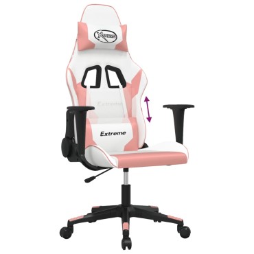 vidaXL Καρέκλα Gaming Λευκό και Ροζ από Συνθετικό Δέρμα 66,5x61x(118-127,5)cm 1 τεμ.
