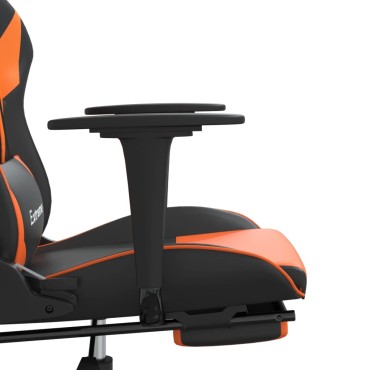 vidaXL Καρέκλα Gaming Μασάζ Υποπόδιο Μαύρο Πορτοκαλί Συνθετικό Δέρμα 67x58x(118-128)cm 1 τεμ.