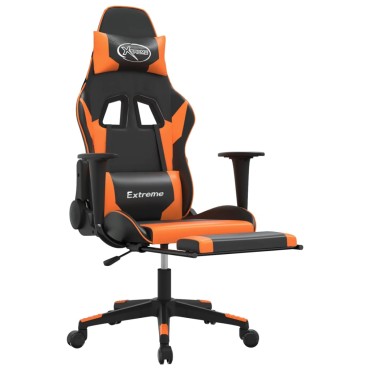 vidaXL Καρέκλα Gaming Μασάζ Υποπόδιο Μαύρο Πορτοκαλί Συνθετικό Δέρμα 67x58x(118-128)cm 1 τεμ.