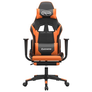 vidaXL Καρέκλα Gaming Μασάζ Υποπόδιο Μαύρο Πορτοκαλί Συνθετικό Δέρμα 67x58x(118-128)cm 1 τεμ.