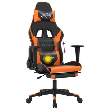 vidaXL Καρέκλα Gaming Μασάζ Υποπόδιο Μαύρο Πορτοκαλί Συνθετικό Δέρμα 67x58x(118-128)cm 1 τεμ.